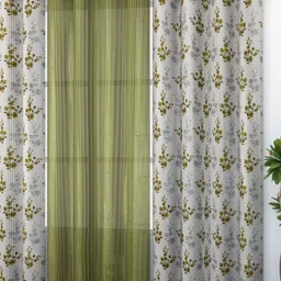 Galaxy Home Decor Green & White 3 Pieces Floral Printed Sheer Long Door Curtains-picture-29