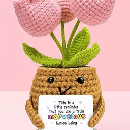 Ekhasa Brown & Pink Tulip Crochet Flowers With Message & Pot-picture-28