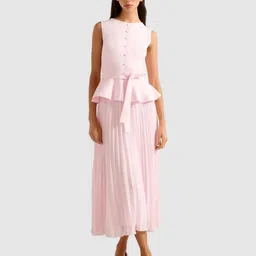 Forever New Women Luella Pleat Mixed Sleeveless Peplum Midi Dress-image-22