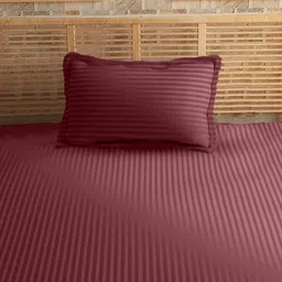 Sleeping Owls Maroon Striped 210 TC Single Bedsheet with 1 Pillow Covers image 4