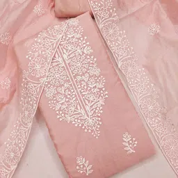 BlissFlair Floral Embroidered Thread Work Chanderi Cotton Unstitched Dress Material-image-74