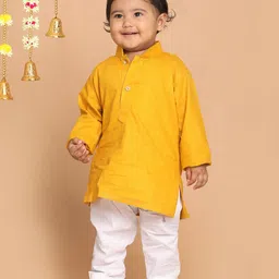 Vastramay Full Sleeves Solid Kurta With Pyjama - Mustard Yellow & White-picture-15