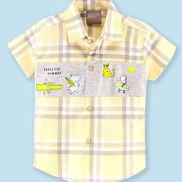 Little Kangaroos Half Sleeves Checks Shirt with Summer Theme - Lemon Yellow-picture-38