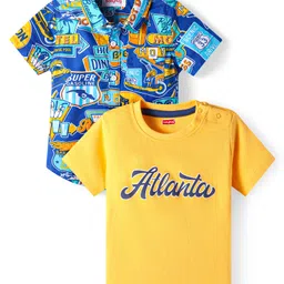 Babyhug Cotton Woven Half Sleeves Text Print Shirt with T-Shirt - Blue & Yellow-picture-28
