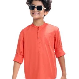 Pine Kids Cotton Woven Full SleevesMandarin Collar Solid Shirt -Orange-image-41