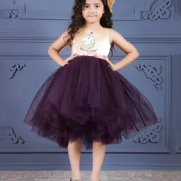 Toy Balloon Kids Sleeveless Unicorn & Text Printed High Low Dress - Purple-picture-36