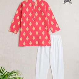 The Magic Wand Cotton Full Sleeves Ikat Printed Kurta Pyjama Set - Coral-picture-25