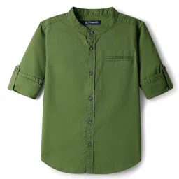 Pine Kids Cotton Woven Full Sleeves Mandarin Collar Solid Shirt - Olive Green image 1