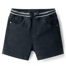 Babyhug Mid Thigh Denim Washed Shorts With Ribbed Waist - Black-picture-21