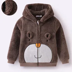 Mark & Mia Full Sleeves Fur Hooded Winter Jacket With Animal Print & Applique - Brown-picture-28