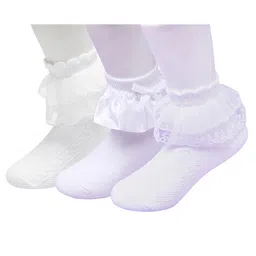Neska Moda Cotton Elastane Pack Of 3 Frill Detailed Socks - White-picture-10