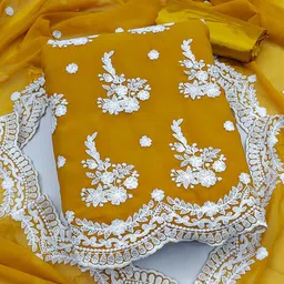 Ishin Embroidered Silk Georgette Unstitched Dress Material-image-37