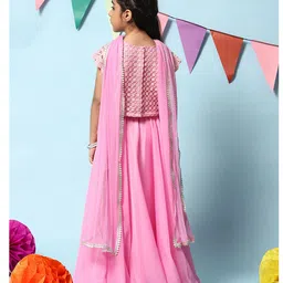 BIBA Half Sleeves  Net Motif Abstract Mirror Work Embroidered Choli & Lehenga Set - Bubblegum Pink image 3