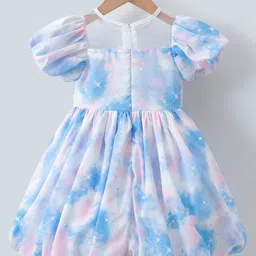 Mark & Mia Half Puffed Sleeves Party Frock with Headband & Pearl Embellishment - Blue image 2