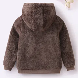 Mark & Mia Full Sleeves Fur Hooded Winter Jacket With Animal Print & Applique - Brown image 2