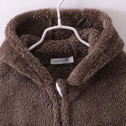 Mark & Mia Full Sleeves Fur Hooded Winter Jacket With Animal Print & Applique - Brown image 3