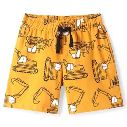 Pine Kids Single Jersey Knit Half Sleeves Short Night Suit With Vehicle Print - Mustard image 4