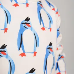 Anthrilo Fleece Knit Full Sleeves Penguin Printed Coordinating Winter Sweatshirt & Jogger Set - Off White image 5