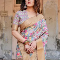 ALMAARI FASHION Floral Printed Art Silk Jamdani Saree With Unstitched Blouse Piece image 5