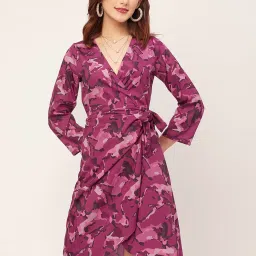 Moomaya Magenta Printed Wrap Dress image 1