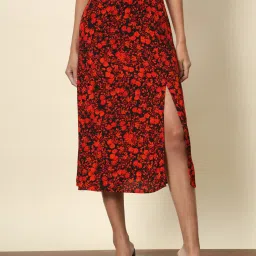 Trend Arrest Red & Black Floral Print Skirt image 1
