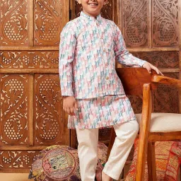 StyloBug Boys Multi Embroidery Kurta Set with Jacket image 1