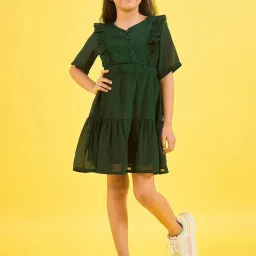 StyloBug Girls Green Printed Dress image 1