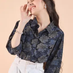 StyloBug Girls Navy Printed Top image 1