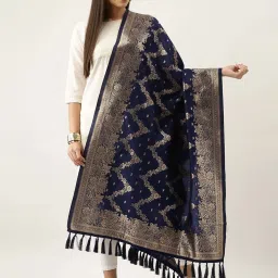 Silk Land Navy Woven Pattern Dupatta image 1
