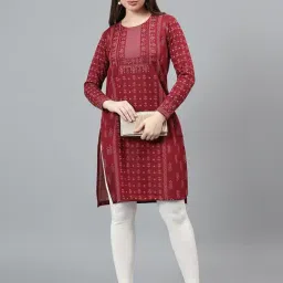 Cantabil Maroon Regular Fit Self Design Winter Kurti image 5