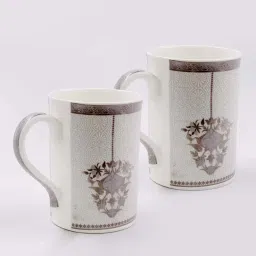 Bharat Potteries White & Brown Bone China Mugs (0.3 L) - Set of 2 image 1