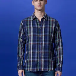 Pepe Jeans Navy Cotton Regular Fit Checks Shirt image 1