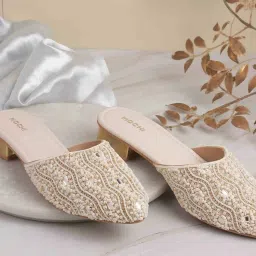 Mochi Women's Beige Mule Shoes image 1