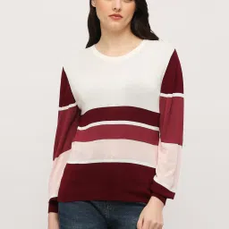 Pepe Jeans Maroon & White Striped Sweater image 1