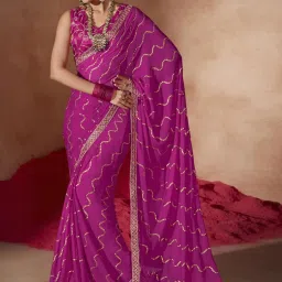 Saree Mall Pink Embellished Saree With Unstitched Blouse image 1