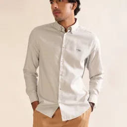 ANDAMEN Light Grey Regular Fit Textured Cotton Shirt image 1