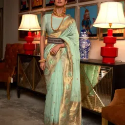 Odette Green Silk Blend Woven Design Saree with Unstitched Blouse image 1