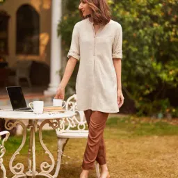 Aurelia Beige Woven Pattern Straight Short Kurti-image-76