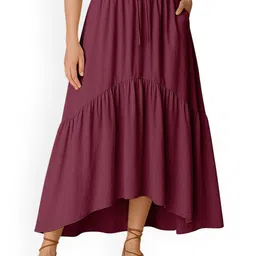 Moomaya Women Tiered Maxi Skirt With Pockets-image-98