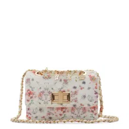 Aldo White & Pink Floral Medium Sling Handbag-image-93