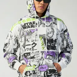 Bewakoof White Relaxed Fit Print Oversized Hoodie image 1