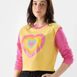 The Souled Store Yellow Cotton Printed Crop Top image 1