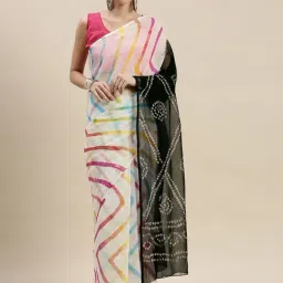Geroo Jaipur Multicolor Hand Dyed Leheriya Bandhani Chiffon Saree With Blouse-picture-10