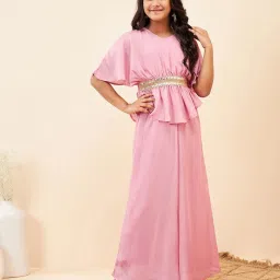 StyloBug Girls Pink Solid Kurti Set image 1