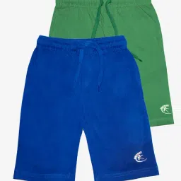 Kiddopanti Kids Royal Blue & Green Solid Shorts (Pack Of 2)-image-50