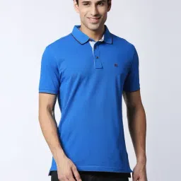 Dragon Hill Royal Blue Cotton Slim Fit Polo T-Shirt-image-66