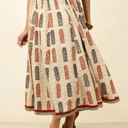 Fabindia Beige Cotton Printed A-Line Skirt-image-8