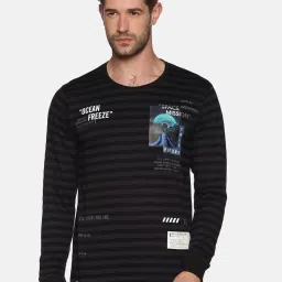 showoffff SHOWOFF Black Cotton Slim Fit Stripes Sweatshirt image 1