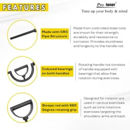 Protoner Tricep Bar with Swivel Handles for Biceps and Triceps Workout (Black) image 4