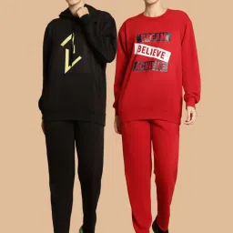 Vimal Jonney Black & Maroon Printed Tracksuit - Pack Of 2 image 1